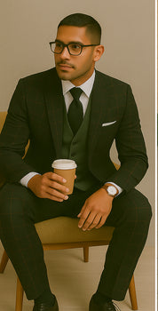 Wool Suit - Italian Made Business Suit by Statement Men's 3 Piece 100% Wool Modern Fit Suit - Bold Accent Color