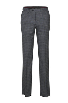 Mens Designer Slim Fit Double Breasted Suit in Light Grey Windowpane Plaid Check - Image 2