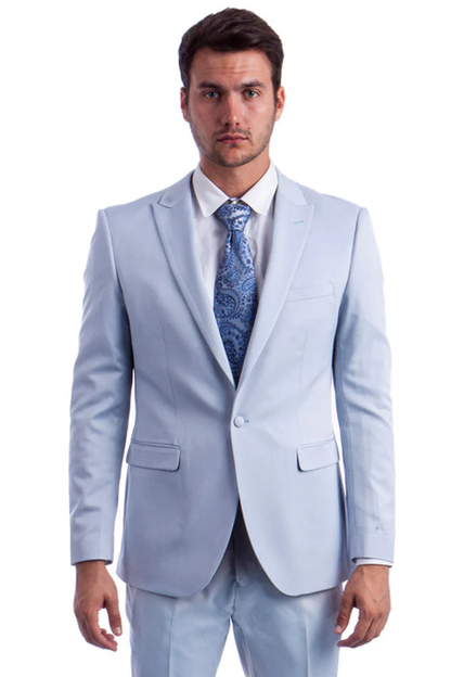 Mens Easter Suit - Jacket and Pants in Summer Color Light Blue One Button Light Weight Modern Fit