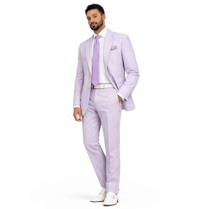 Mens Premium Cotton Seersucker Stripe Suit – Purple Modern Fit