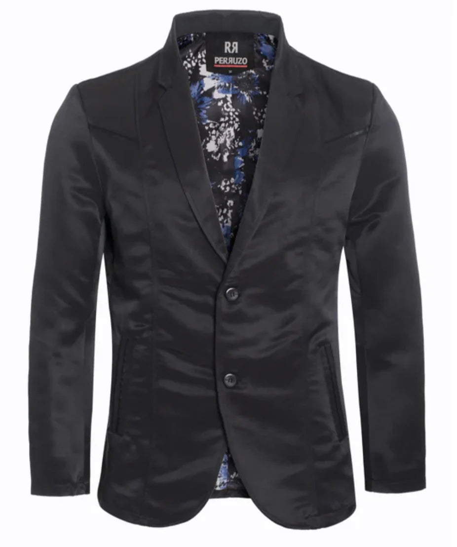 Men's Western Black Blazer Slim Fit Shiny Finish Sport Coat for Weddings, Prom & Formal Events