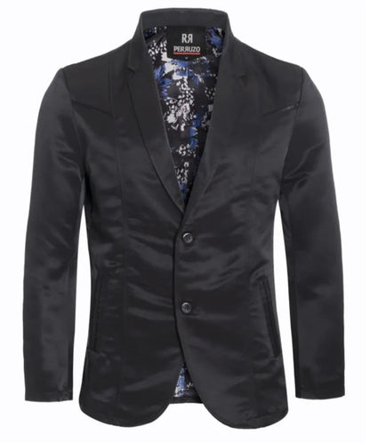 Men's Western Black Blazer Slim Fit Shiny Finish Sport Coat for Weddings, Prom & Formal Events