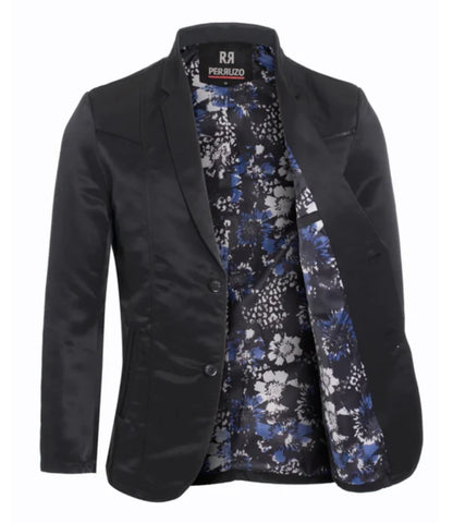Men's Western Black Blazer Slim Fit Shiny Finish Sport Coat for Weddings, Prom & Formal Events