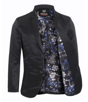 Men's Western Black Blazer Slim Fit Shiny Finish Sport Coat for Weddings, Prom & Formal Events