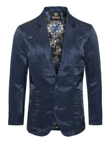 Men's Western Navy Blazer Slim Fit Shiny Finish Sport Coat for Weddings, Prom & Formal Events