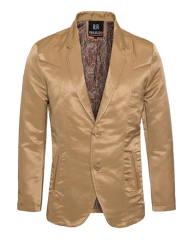 Men's Western Khaki Blazer Slim Fit Shiny Finish Beige Sport Coat for Weddings & Formal Events