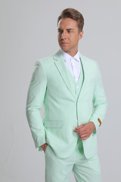 Men's Red Pinstripe Seersucker Vested Suit by Alberto Nardoni - Image 5
