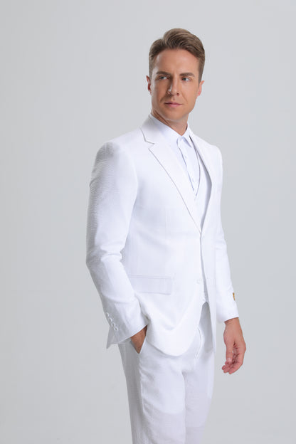 Men's Red Pinstripe Seersucker Vested Suit by Alberto Nardoni - Image 7