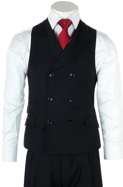 Tiglio Rosso Men’s Choclate Brown 3 Piece Suit –Double Breasted Vest with Classic Fit 100% Wool Super 150's Fabric - Pleated Pants
