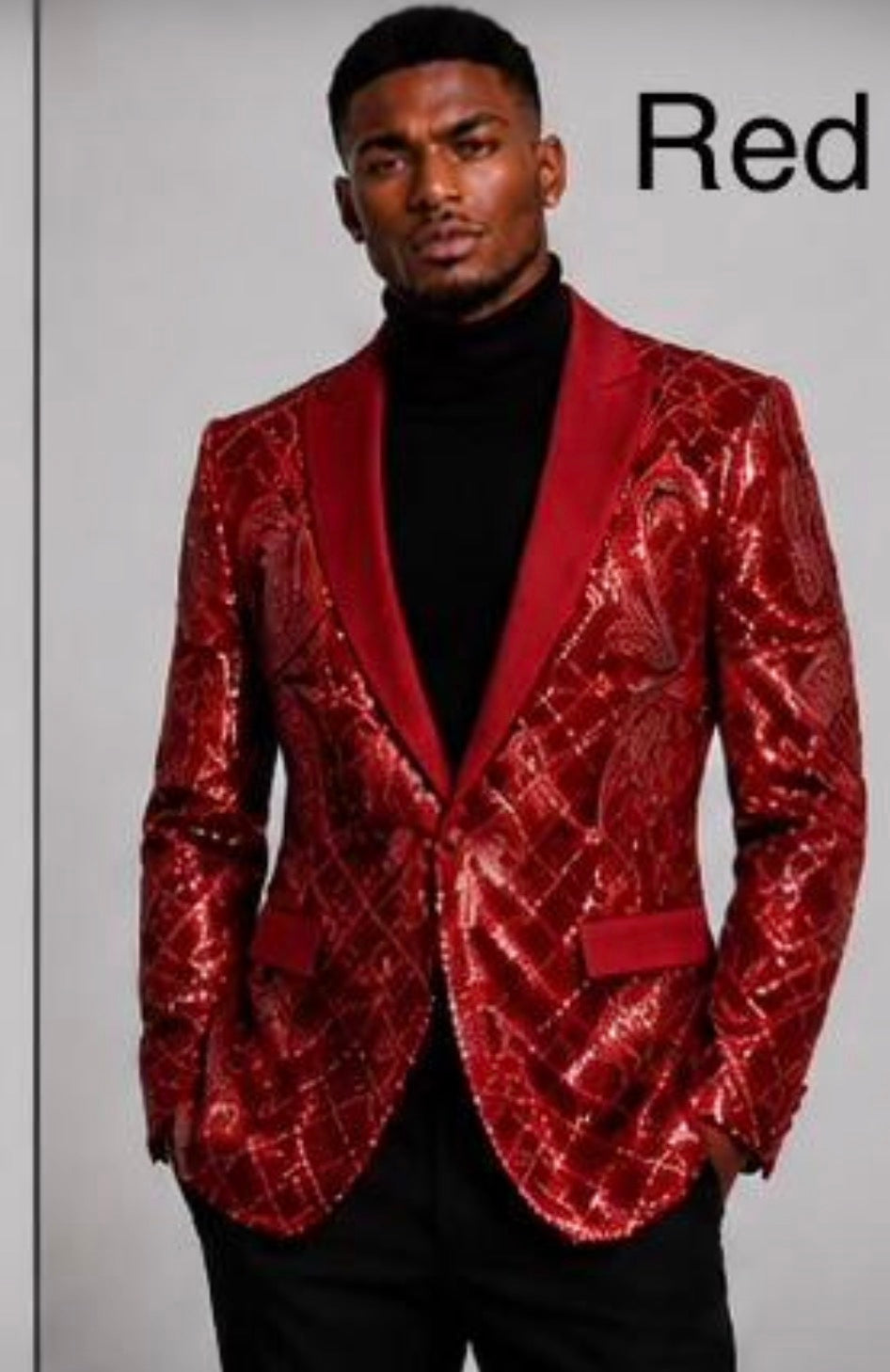 Mens Sequin Christmas Holiday Blazer – Luxury Party Jacket for New Year Jacket Sparkly Dinner Jacket in color "Red"