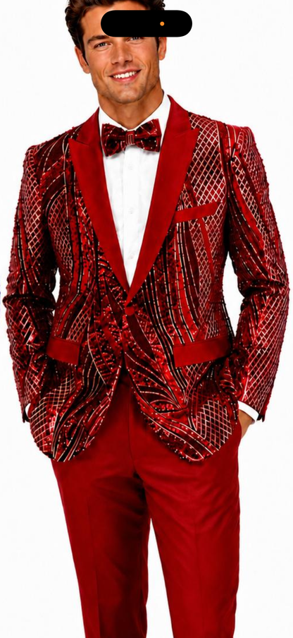 Mens Sequin Christmas Holiday Blazer – Luxury Party Jacket for New Year Jacket Sparkly Dinner Jacket in color "Ruby Red & Black Blazer"