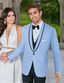 Mens Designer Valencia Sky Blue Satin Trim Tuxedo
