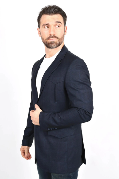 Mens Navy Platini Western Blazer – Stylish Frontier Sport Coat