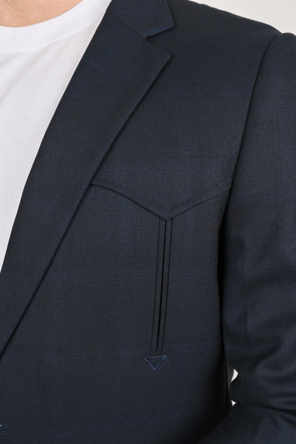Mens Navy Platini Western Blazer – Stylish Frontier Sport Coat