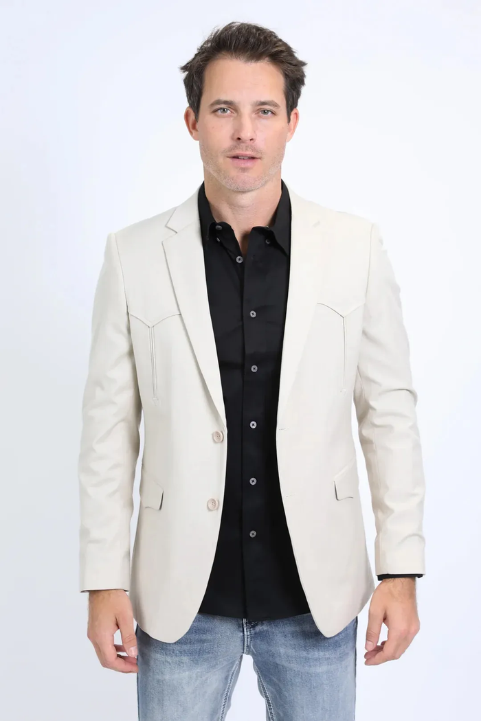 Platini Beige Western Sport Coat for Men – Light Tone Frontier Jacket