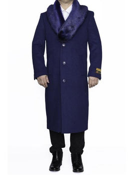 Mens Overcoat Mens 3 Button Removable Fur Collar Full Length Topcoat Sale