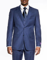 Men'S Indigo ~ Bright Blue 3 Piece Slim Fit Wedding Prom Vested Suit