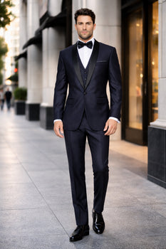 Indigo Shiny Tuxedo Vested Suit - Sateen Sharkskin Fabric Groom Suit - Image 3