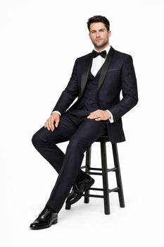 Indigo Shiny Tuxedo Vested Suit - Sateen Sharkskin Fabric Groom Suit - Image 4