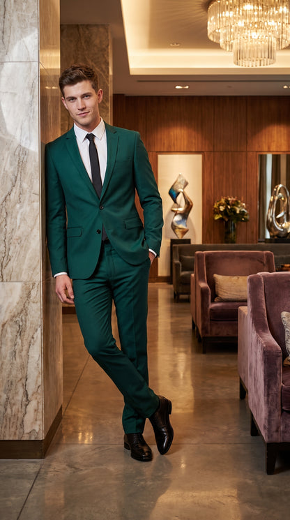 Men’s Emerald Hunter Green Two-Button Suit – Formal Wedding, Prom & Party Suit with Side Vents