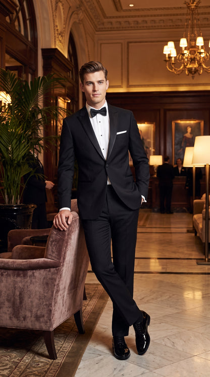 Men's Black Peak Lapel Wedding Tuxedo – Modern Fit Single-Breasted Formal Prom & Groom Tuxedo Suit