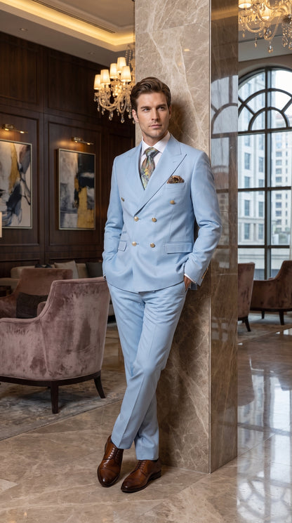 Rossi Man Men’s Blue Double-Breasted Suit – Peak Lapel Formal Wedding & Prom Suit