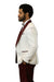 Hilton White and Burgundy Paisley Peak Lapel Tuxedo Jacket with Matching Shawl Vest and Wool Pants – Includes Bow Tie