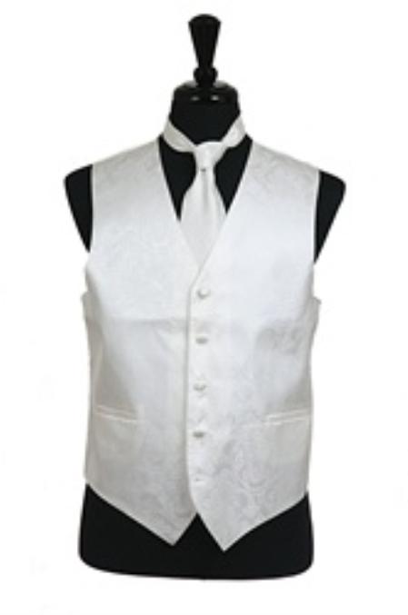 Tuxedo Vest - Wedding Vest Ivory paisley tone on tone Dress Tuxedo Wedding - Men's Neck Ties - Mens Dress Tie - Trendy Mens Ties