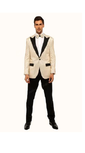 Ivory - Cream Velvet Tuxedo Dinner Jacket With Matching Bow Tie