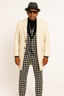 Ivory Overcoat Carmel Zhao Mens 3/4 Length Top Coat - Single Breasted Carcoat