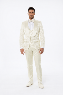 Men’s Ivory Floral Tuxedo with Wide Shawl Lapel | Wedding & Prom Wear