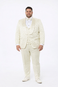 Men’s Ivory Floral Tuxedo with Wide Shawl Lapel | Wedding & Prom Wear