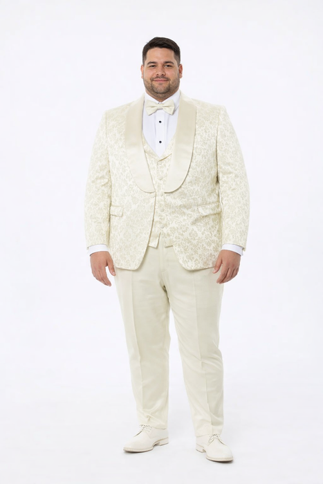Men’s Ivory Floral Tuxedo with Wide Shawl Lapel | Wedding & Prom Wear