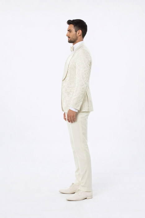 Men’s Ivory Floral Tuxedo with Wide Shawl Lapel | Wedding & Prom Wear