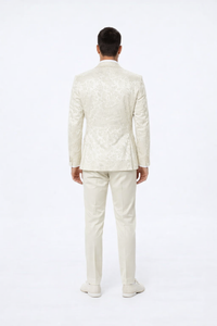 Men’s Ivory Floral Tuxedo with Wide Shawl Lapel | Wedding & Prom Wear