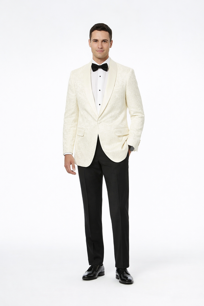 Ivory Paisley Shawl Lapel Tuxedo Jacket – Elegant Men’s Wedding & Prom Wear