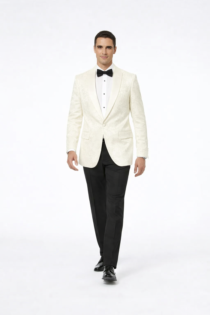 Ivory Paisley Shawl Lapel Tuxedo Jacket – Elegant Men’s Wedding & Prom Wear - Image 3