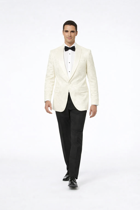Ivory Paisley Shawl Lapel Tuxedo Jacket – Elegant Men’s Wedding & Prom Wear