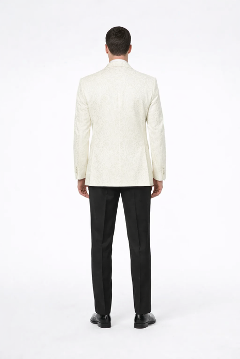 Ivory Paisley Shawl Lapel Tuxedo Jacket – Elegant Men’s Wedding & Prom Wear