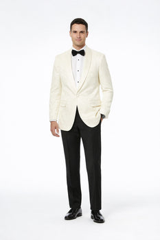 Ivory Paisley Shawl Lapel Tuxedo Jacket – Elegant Men’s Wedding & Prom Wear