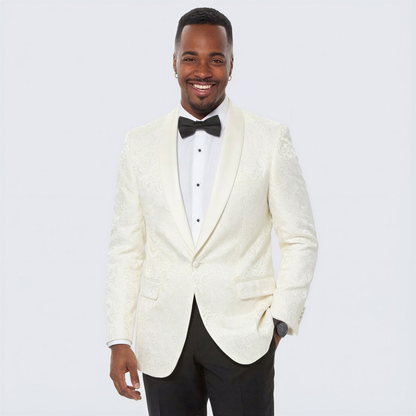 Ivory Paisley Shawl Lapel Tuxedo Jacket – Elegant Men’s Wedding & Prom Wear - Image 8