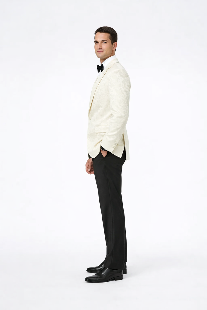 Ivory Paisley Shawl Lapel Tuxedo Jacket – Elegant Men’s Wedding & Prom Wear - Image 5