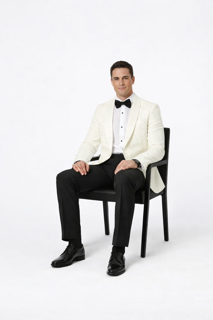 Ivory Paisley Shawl Lapel Tuxedo Jacket – Elegant Men’s Wedding & Prom Wear - Image 2