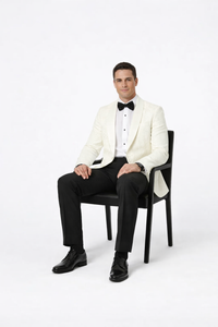 Ivory Paisley Shawl Lapel Tuxedo Jacket – Elegant Men’s Wedding & Prom Wear