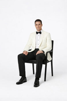 Ivory Paisley Shawl Lapel Tuxedo Jacket – Elegant Men’s Wedding & Prom Wear - Image 2
