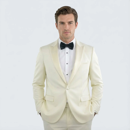 Men’s Ivory Slim Fit Tuxedo | Peak Framed Lapel Wedding Suit