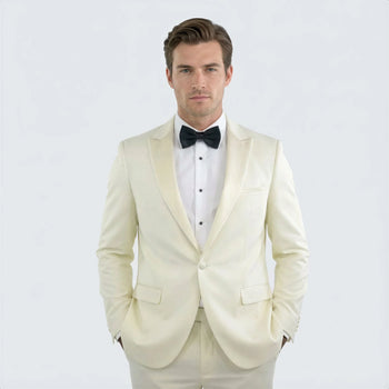Men’s Ivory Slim Fit Tuxedo | Peak Framed Lapel Wedding Suit