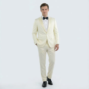Men’s Ivory Slim Fit Tuxedo | Peak Framed Lapel Wedding Suit