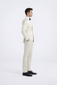 Men’s Ivory Slim Fit Tuxedo | Peak Framed Lapel Wedding Suit