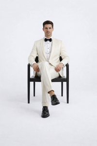 Men’s Ivory Slim Fit Tuxedo | Peak Framed Lapel Wedding Suit